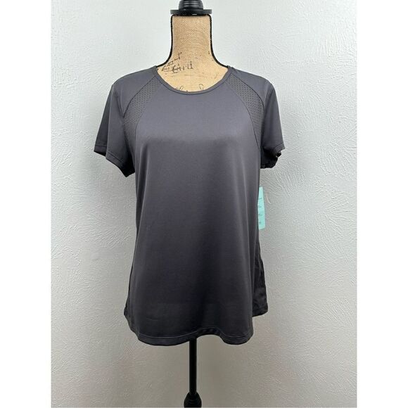 Ideology Women’s Deep Charcoal Perforated Crewneck T-Shirt Size Large - Picture 1 of 14